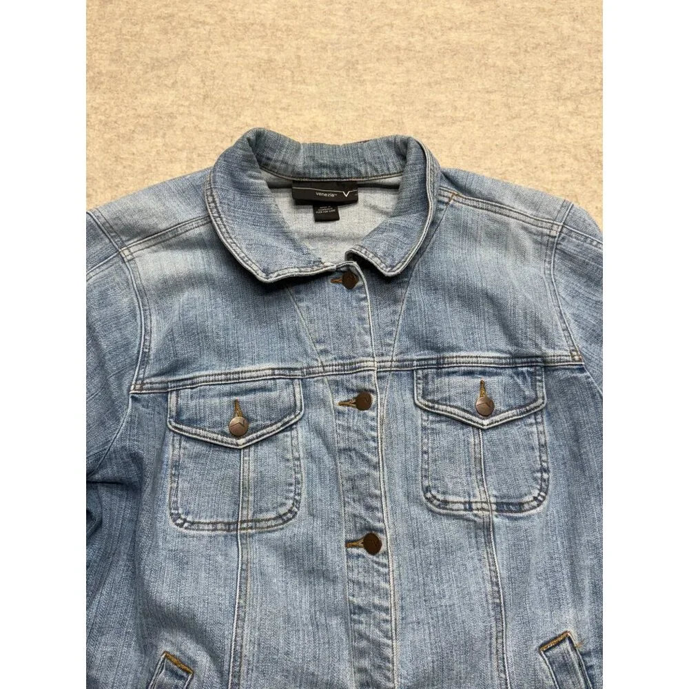 Venezia Denim Trucker Jean Jacket Plus 22/24  Stretch Blazer 90s Y2K - Picture 2 of 8